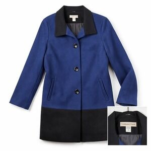 Coldwater Creek Wool Blend Coat‎ Womens Large Blue Black Button Front